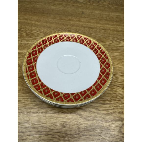 Highgate Manor Royal Tiara Red & Gold Diamond 6” Saucer ~3 Pc Set - Picture 6 of 7